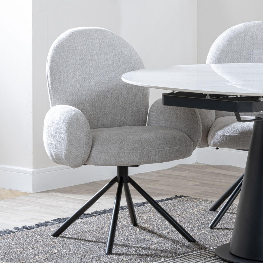 Palma Oak Oval Dining Set - Theo Grey Fabric Swivel Dining Chair-4