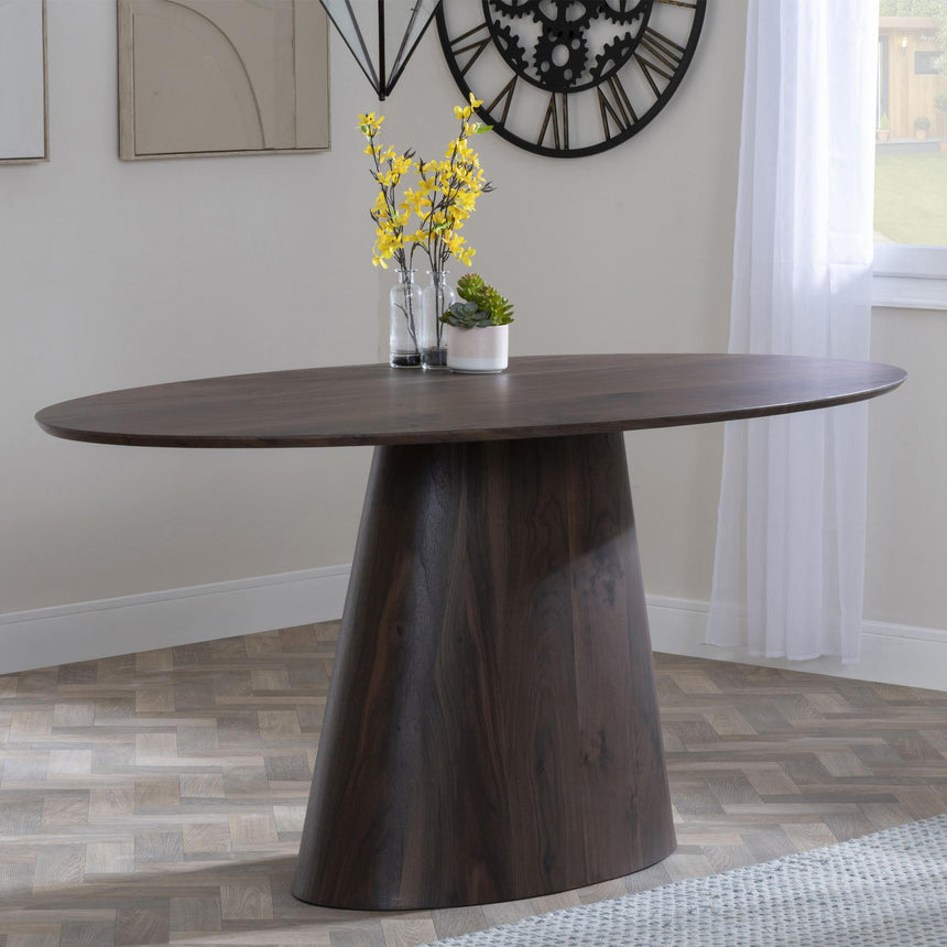 Palma Walnut Oval Dining Set - Peyton Green Fabric Dining Chair-5