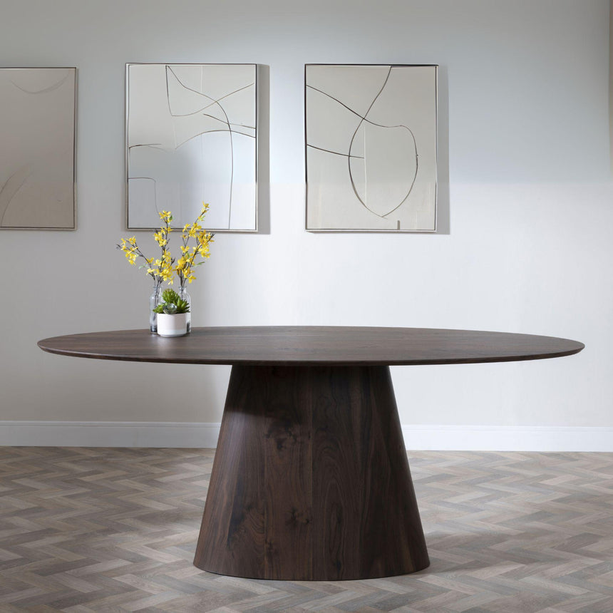 Palma Walnut Oval Dining Set - Peyton Grey Fabric Dining Chair-5