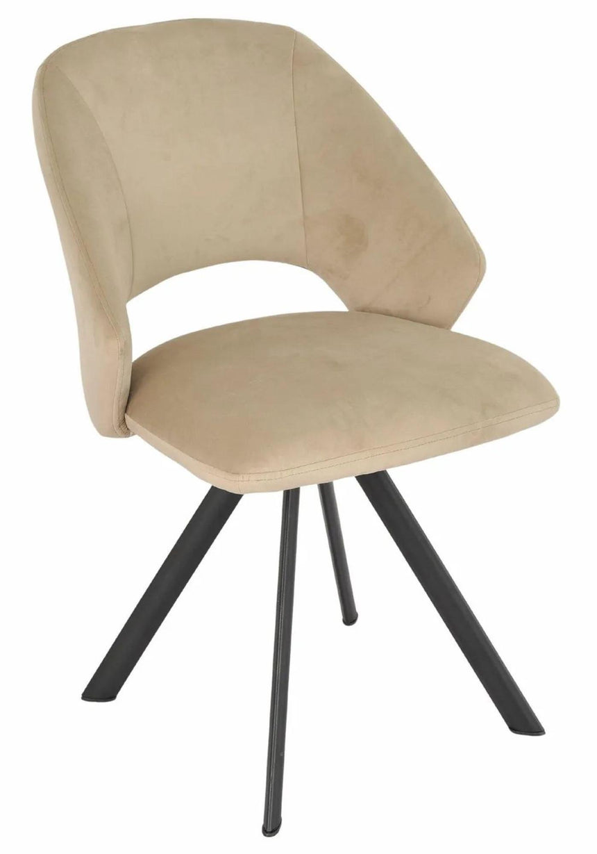 Bern Fluted Oak Effect Dining Set - Ion Beige Velvet Fabric Swivel Dining Chair-6