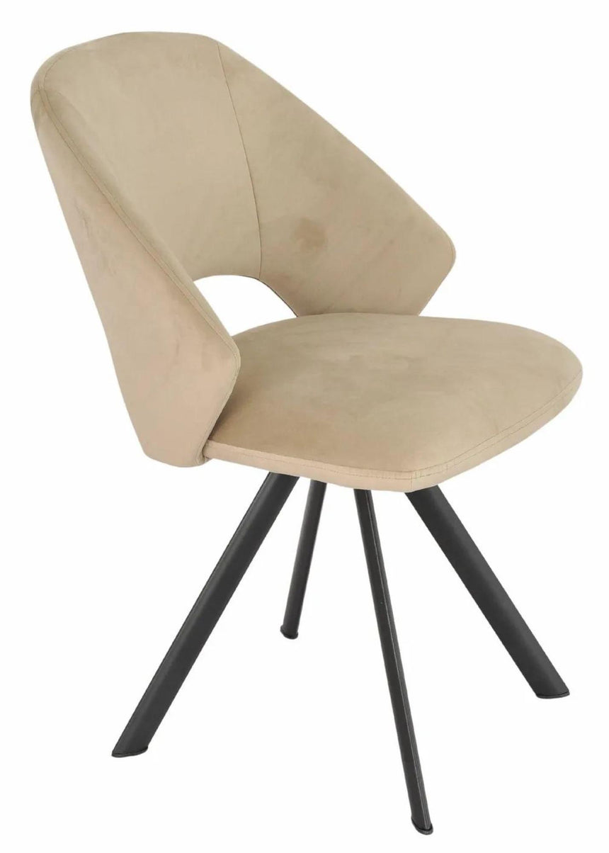 Bern Fluted Oak Effect Dining Set - Ion Beige Velvet Fabric Swivel Dining Chair-7