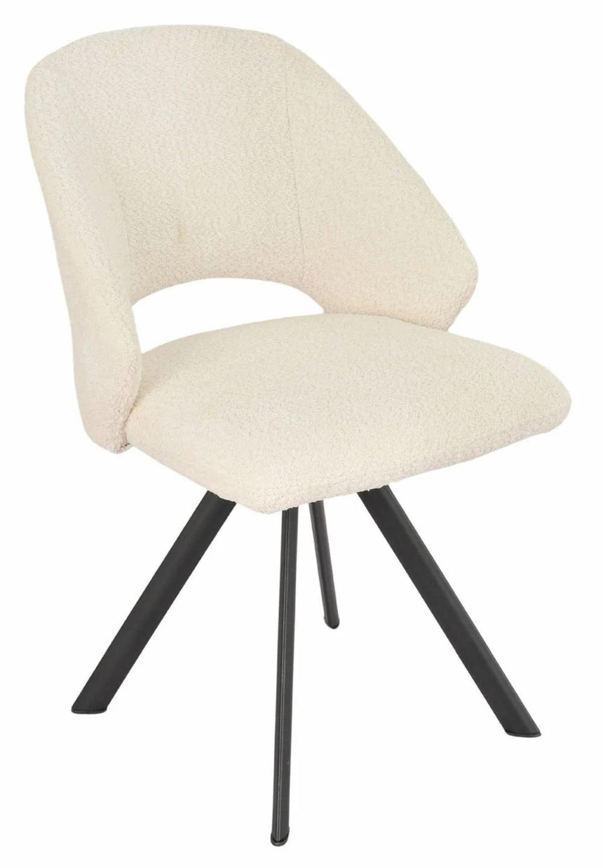 Bern Fluted Oak Effect Dining Set - Ion Cream Velvet Fabric Swivel Dining Chair-10