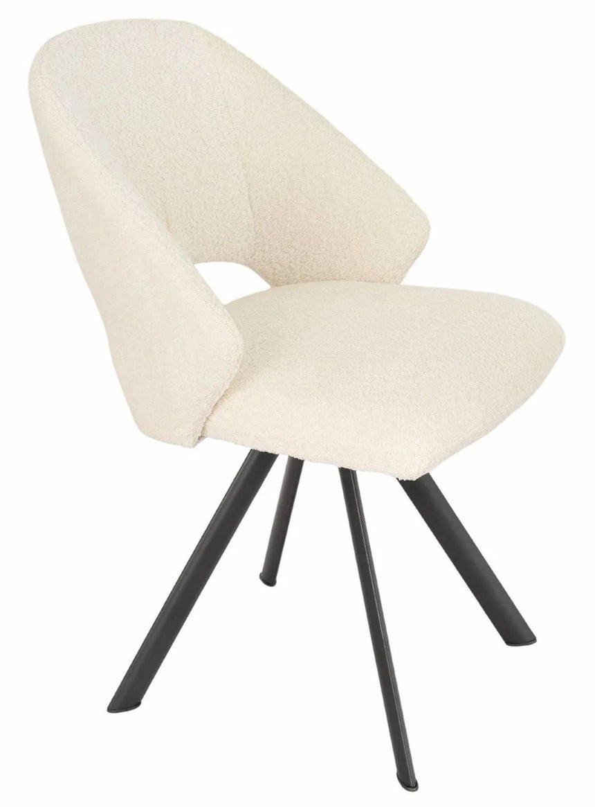 Bern Fluted Oak Effect Dining Set - Ion Cream Velvet Fabric Swivel Dining Chair-11