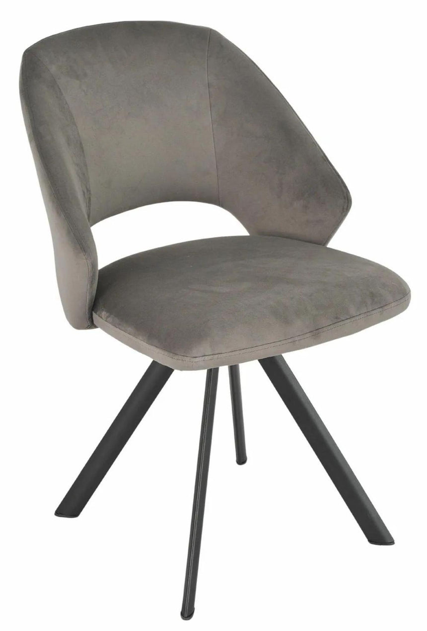 Bern Fluted Oak Effect Dining Set - Ion Dark Grey Velvet Fabric Swivel Dining Chair-7