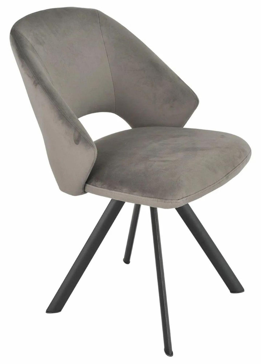 Bern Fluted Oak Effect Dining Set - Ion Dark Grey Velvet Fabric Swivel Dining Chair-8