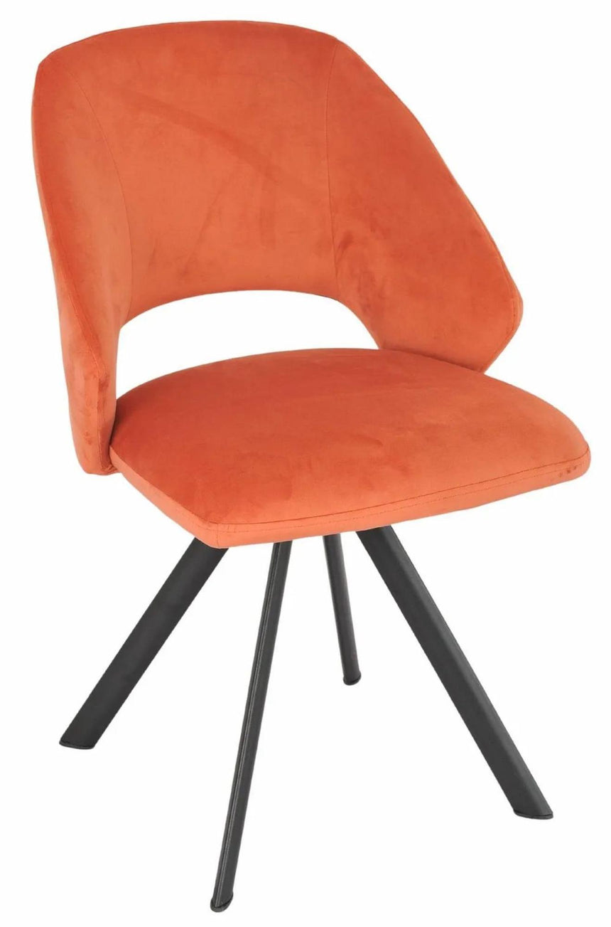 Bern Fluted Oak Effect Dining Set - Ion Orange Velvet Fabric Swivel Dining Chair-8