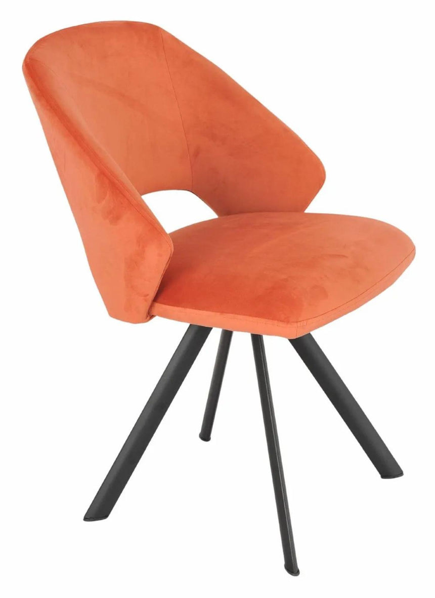 Bern Fluted Oak Effect Dining Set - Ion Orange Velvet Fabric Swivel Dining Chair-9