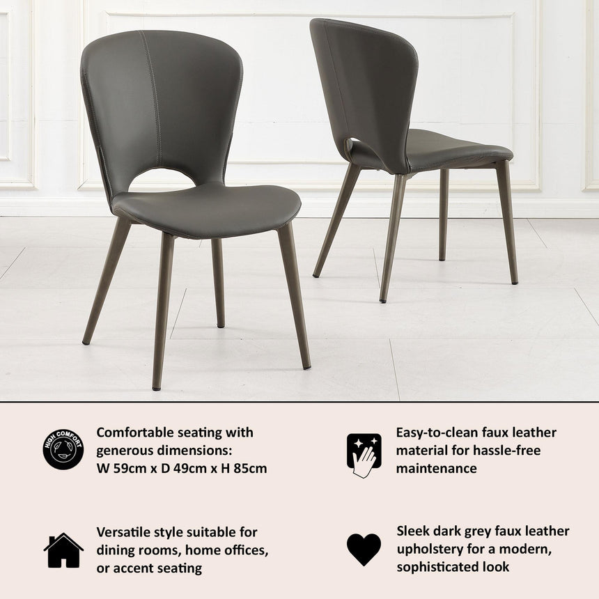 Clearance - Clooney Dark Grey Leather Dining Chair-8
