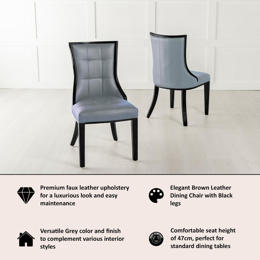 Paris Grey Leather Dining Chair with Black Legs-8