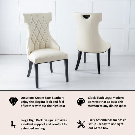 Mimi Cream Leather Large High Back Dining Chair with Black Legs-6