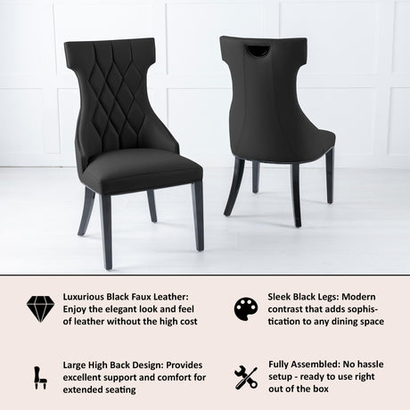 Mimi Black Leather Large High Back Dining Chair with Black Legs-6
