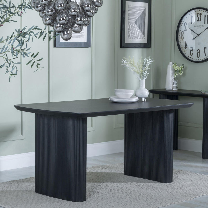 Bern Fluted Black Dining Set - Darwin Yellow Fabric Dining Chair-3