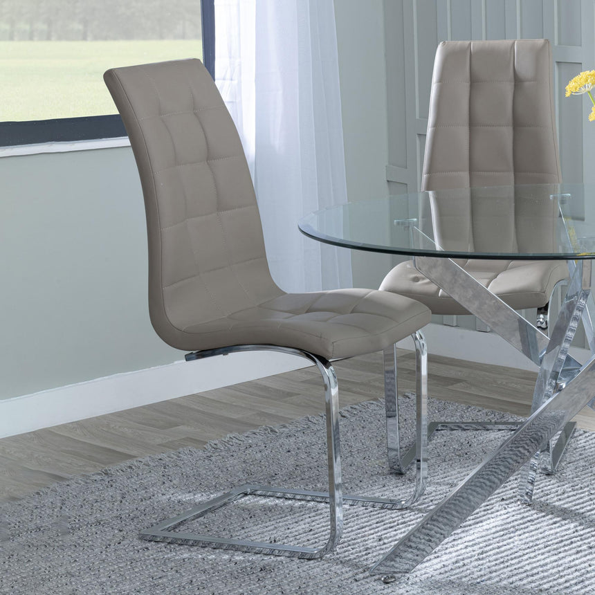 Athos White Gloss Dining Set - Jamison Beige Faux Leather Dining Chair-6