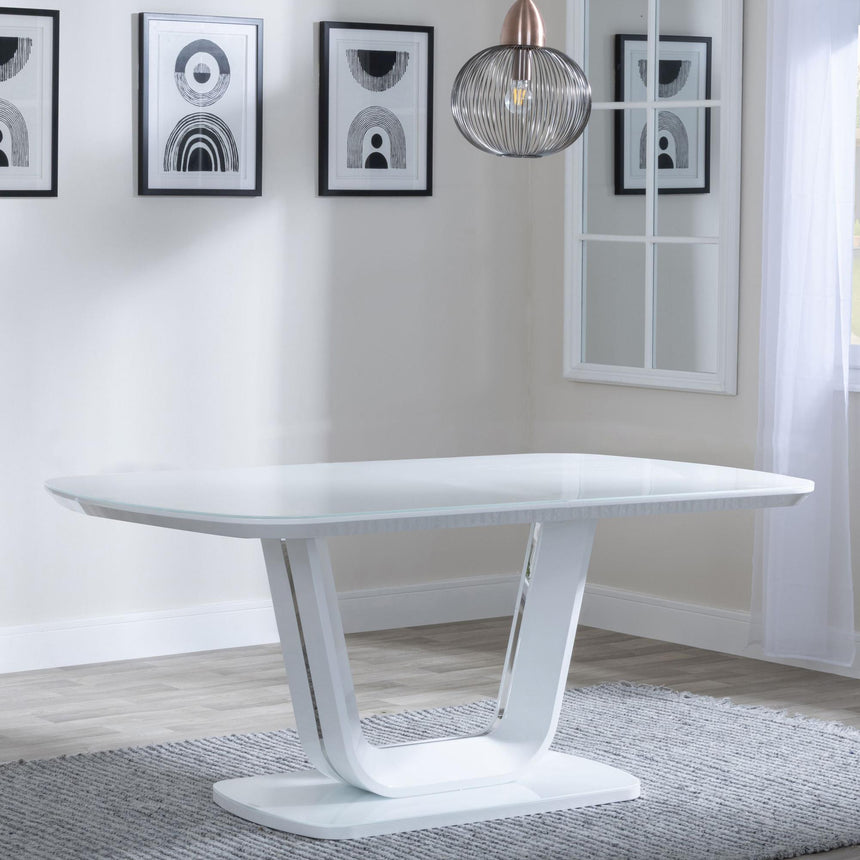 Athos White Gloss Dining Set - Jamison Grey Faux Leather Dining Chair-2