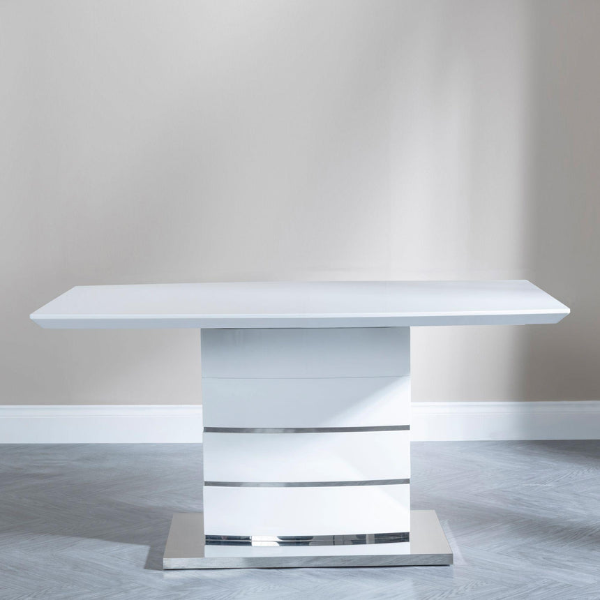 Rimini White Gloss Dining Set - Jamison Grey Faux Leather Dining Chair-3
