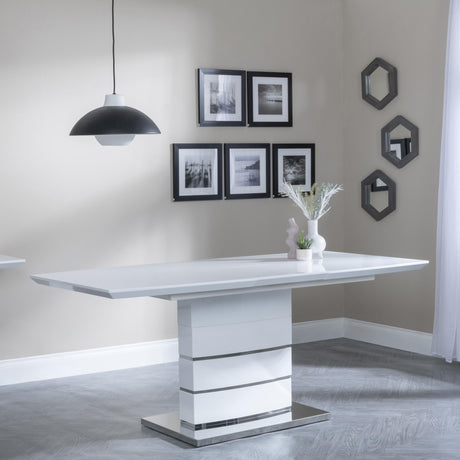 Rimini White Gloss Extending Dining Set - Roma Beige Faux Leather Dining Chair-2
