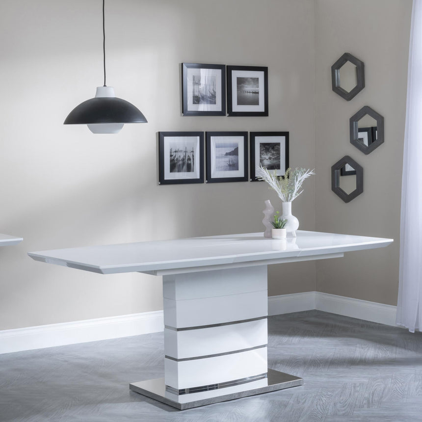 Rimini White Gloss Extending Dining Set - Roma Grey Faux Leather Dining Chair-4