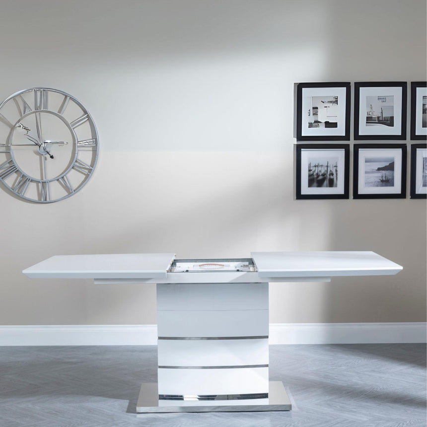 Rimini White Gloss Extending Dining Set - Roma Grey Faux Leather Dining Chair-5