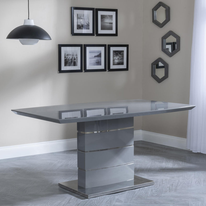 Rimini Grey Gloss Dining Set - Bianco Beige Faux Leather Dining Chair-5