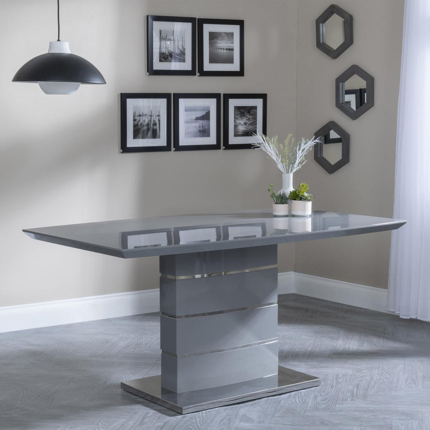 Rimini Grey Gloss Dining Set - Jamison Grey Faux Leather Dining Chair-2