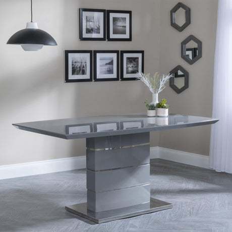 Rimini Grey Gloss Dining Set - Roma Beige Faux Leather Dining Chair-2