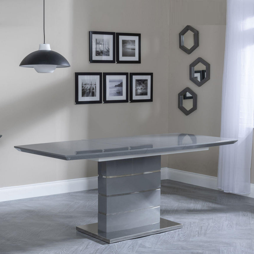 Rimini Grey Gloss Extending Dining Set - Jamison Grey Faux Leather Dining Chair-2