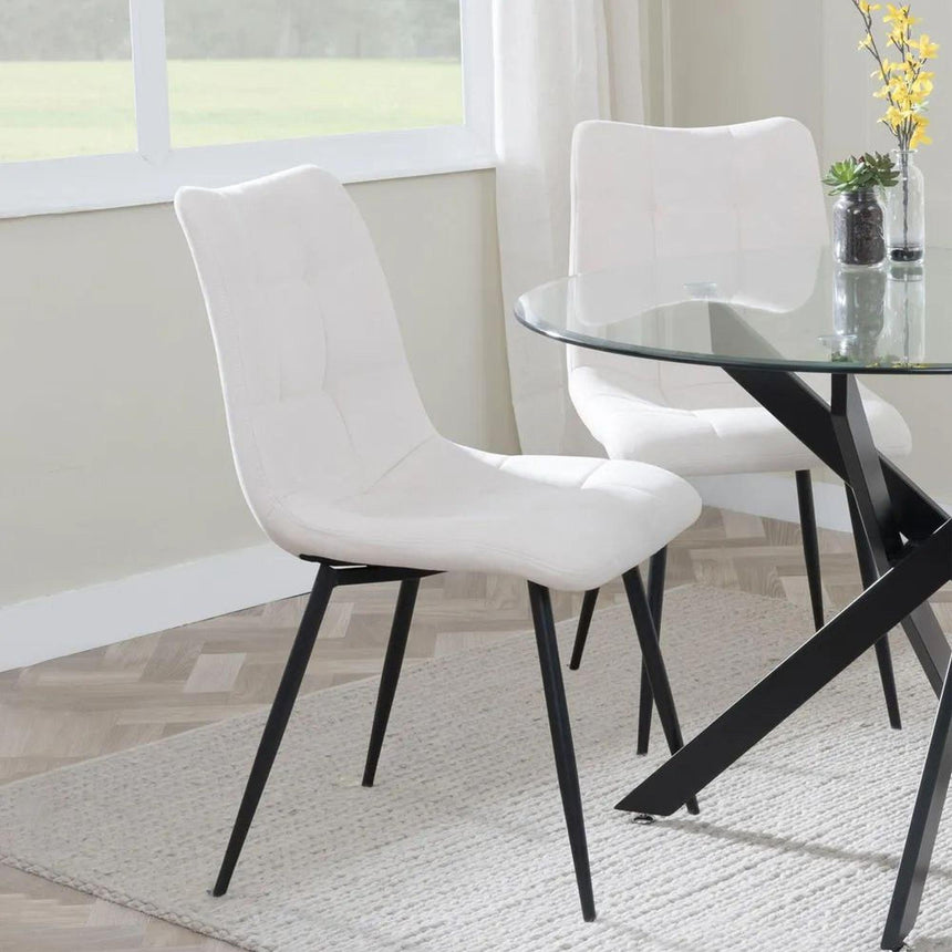 Danetti Dark Grey Ceramic Oval Dining Set with Bronze Pedestal Base - Corona Beige Fabric Dining Chair-6