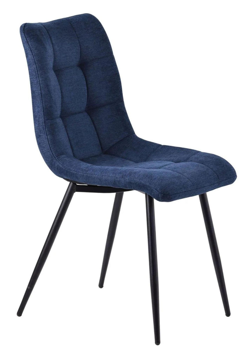 Danetti Dark Grey Ceramic Oval Dining Set with Bronze Pedestal Base - Corona Blue Fabric Dining Chair-10