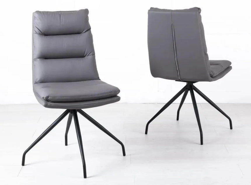 Danetti Dark Grey Ceramic Oval Dining Set with Bronze Pedestal Base - Diego Beige Leather Swivel Dining Chair-8