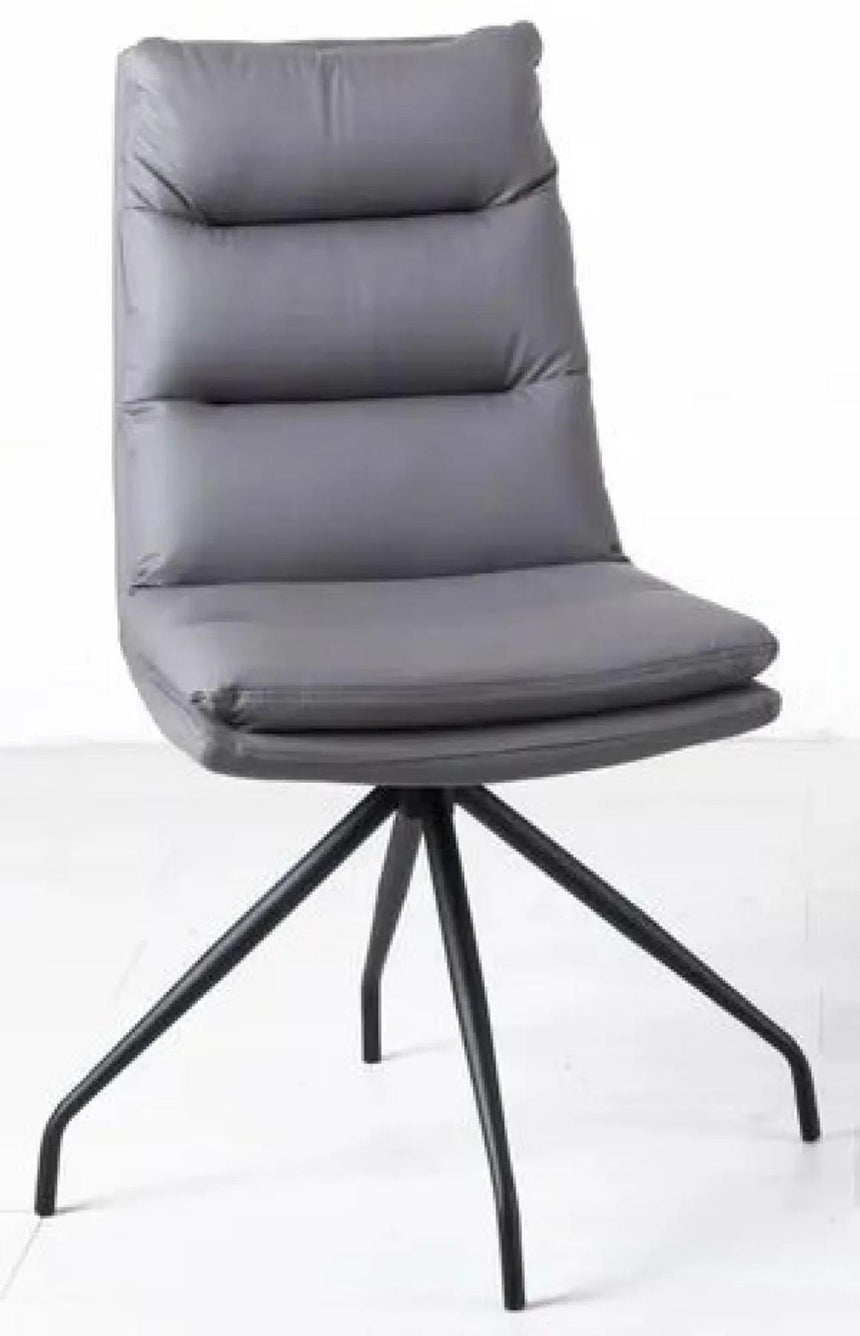 Danetti Dark Grey Ceramic Oval Dining Set with Bronze Pedestal Base - Diego Beige Leather Swivel Dining Chair-9