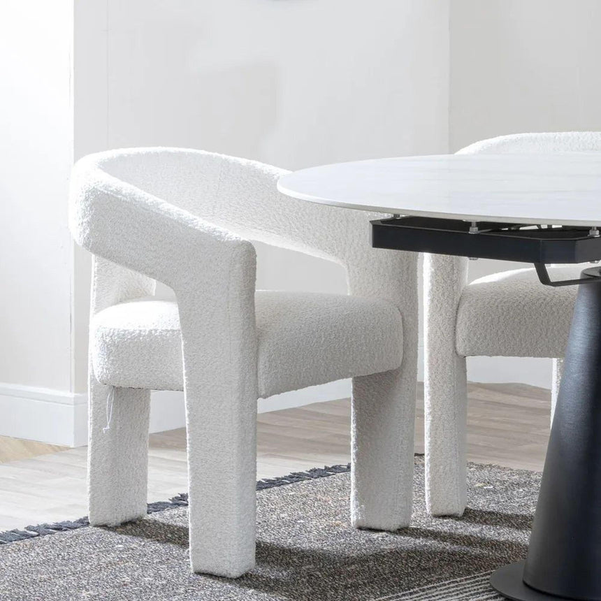 Danetti Dark Grey Ceramic Oval Dining Set with Bronze Pedestal Base - Kiefer Cream Boucle Fabric Dining Chair-6