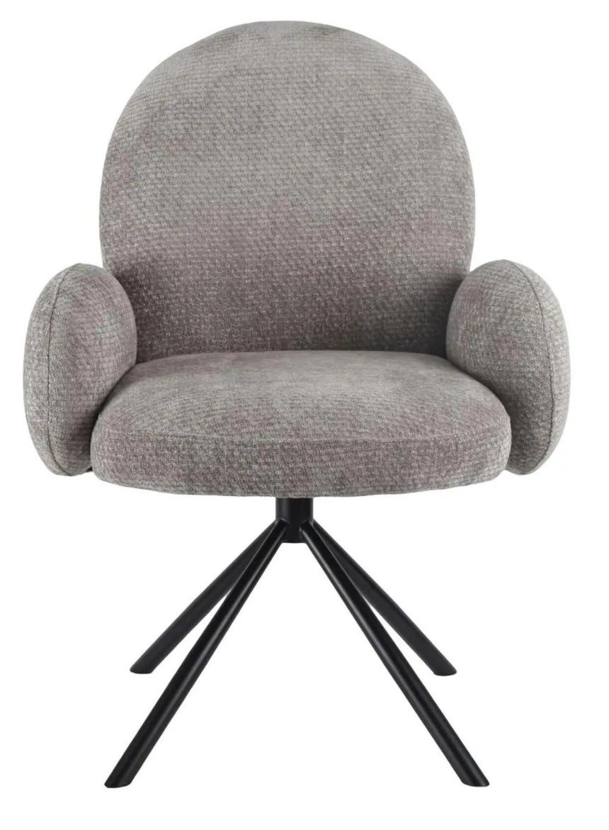 Danetti Dark Grey Ceramic Oval Dining Set with Bronze Pedestal Base - Theo Dark Grey Fabric Swivel Dining Chair-8