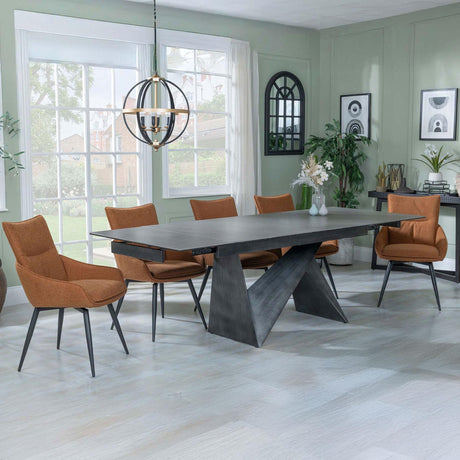 Garvin Dark Grey Ceramic Extending Dining Set - Ace Orange Fabric Swivel Dining Chair-2