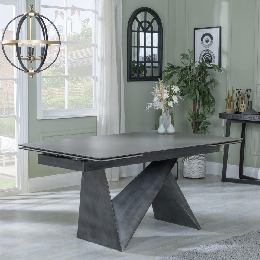 Garvin Dark Grey Ceramic Extending Dining Set - Arctic Cream Velvet Fabric Swivel Dining Chair-6
