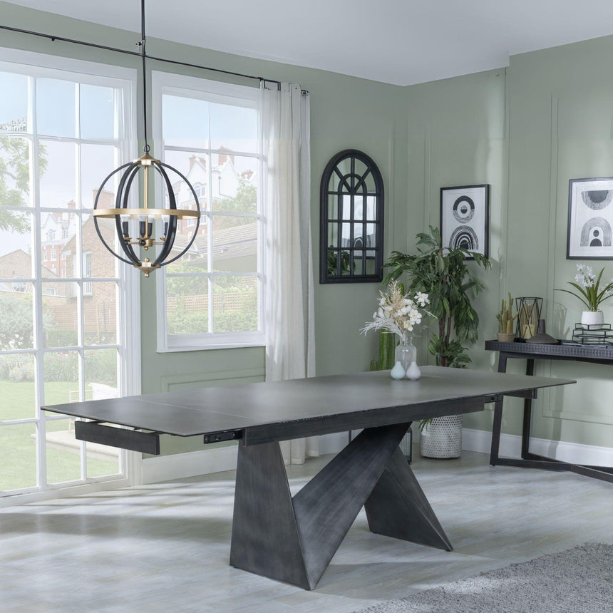Garvin Dark Grey Ceramic Extending Dining Set - Arctic Cream Velvet Fabric Swivel Dining Chair-7