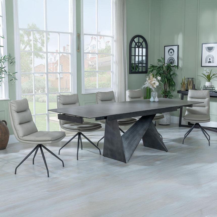 Garvin Dark Grey Ceramic Extending Dining Set - Diego Beige Leather Swivel Dining Chair-4
