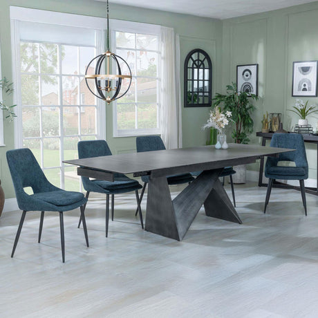 Garvin Dark Grey Ceramic Extending Dining Set - Peyton Blue Fabric Dining Chair-2