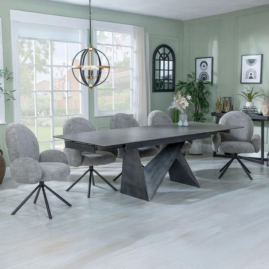 Garvin Dark Grey Ceramic Extending Dining Set - Theo Dark Grey Fabric Swivel Dining Chair-3