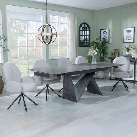 Garvin Dark Grey Ceramic Extending Dining Set - Theo Grey Fabric Swivel Dining Chair-2
