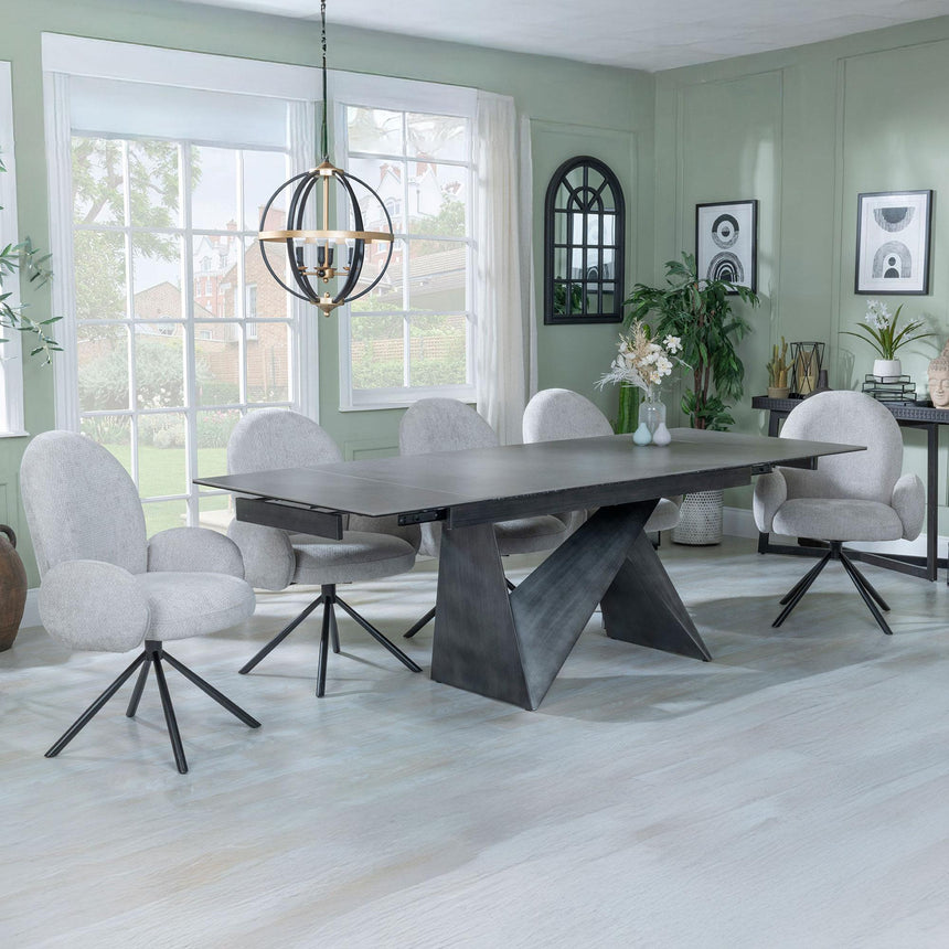 Garvin Dark Grey Ceramic Extending Dining Set - Theo Grey Fabric Swivel Dining Chair-2