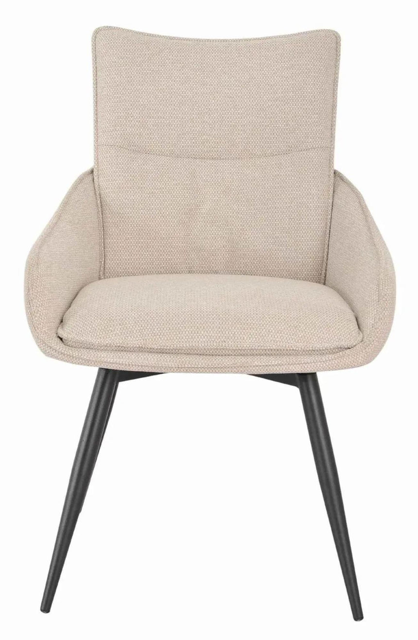 Bronx Grey Concrete Effect 4 Seater Round Dining Set with Spider Legs - 4 Ace Beige Fabric Swivel Dining Chair-7