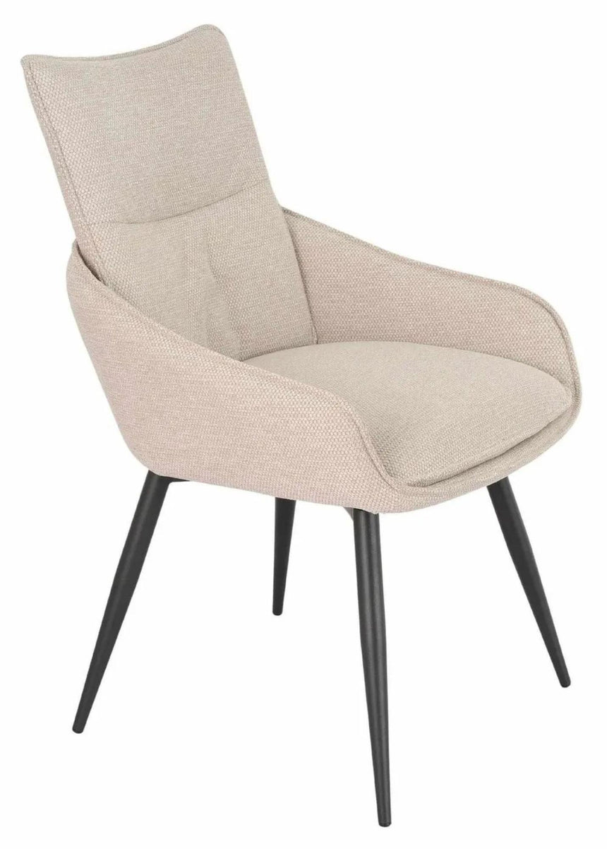 Bronx Grey Concrete Effect 4 Seater Round Dining Set with Spider Legs - 4 Ace Beige Fabric Swivel Dining Chair-8