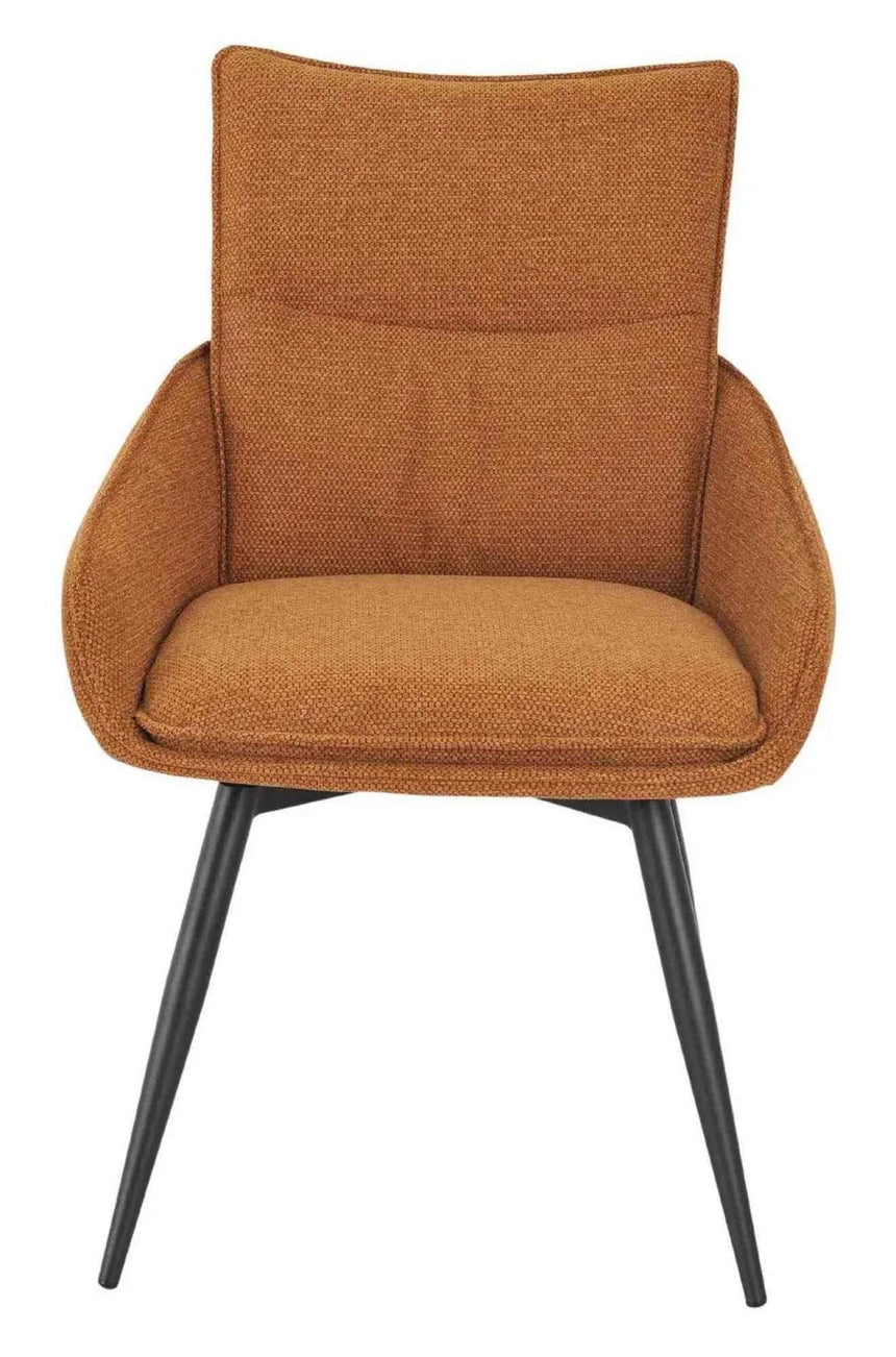 Bronx Grey Concrete Effect 4 Seater Round Dining Set with Spider Legs - 4 Ace Orange Fabric Swivel Dining Chair-8