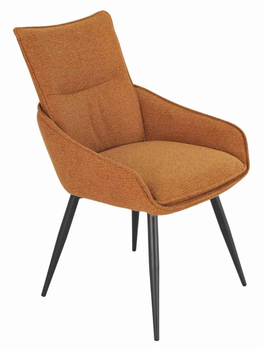 Bronx Grey Concrete Effect 4 Seater Round Dining Set with Spider Legs - 4 Ace Orange Fabric Swivel Dining Chair-9