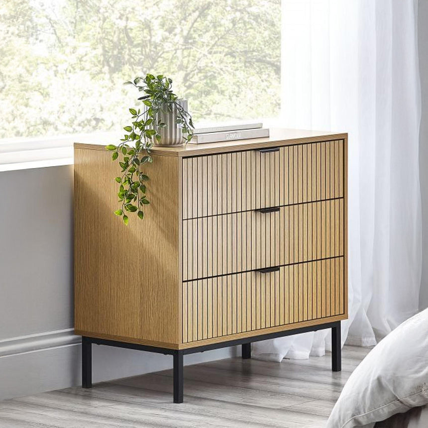 Hawaii Oak Ribbed 3 Drawer Small Chest