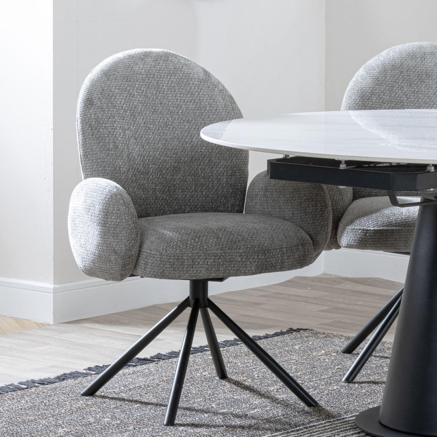 Bronx Grey Concrete Effect Dining Set with Cross Legs - Theo Dark Grey Fabric Swivel Dining Chair-6