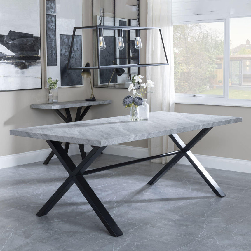 Bronx Grey Concrete Effect Dining Set with Cross Legs - Theo Grey Fabric Swivel Dining Chair-2