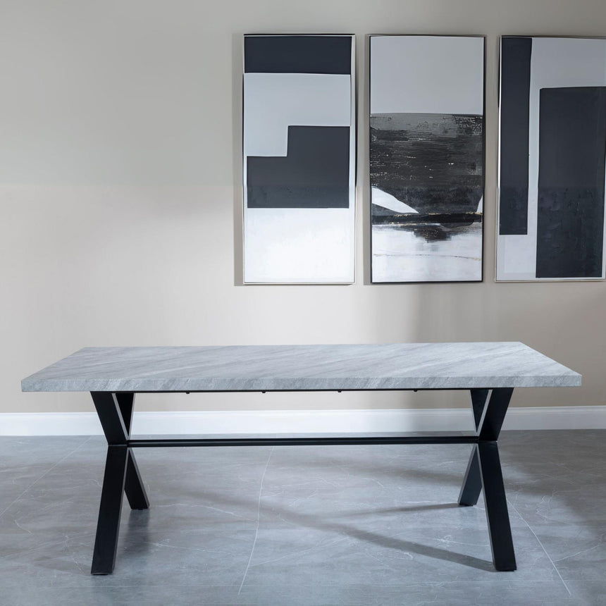 Bronx Grey Concrete Effect Dining Set with Cross Legs - Theo Grey Fabric Swivel Dining Chair-3
