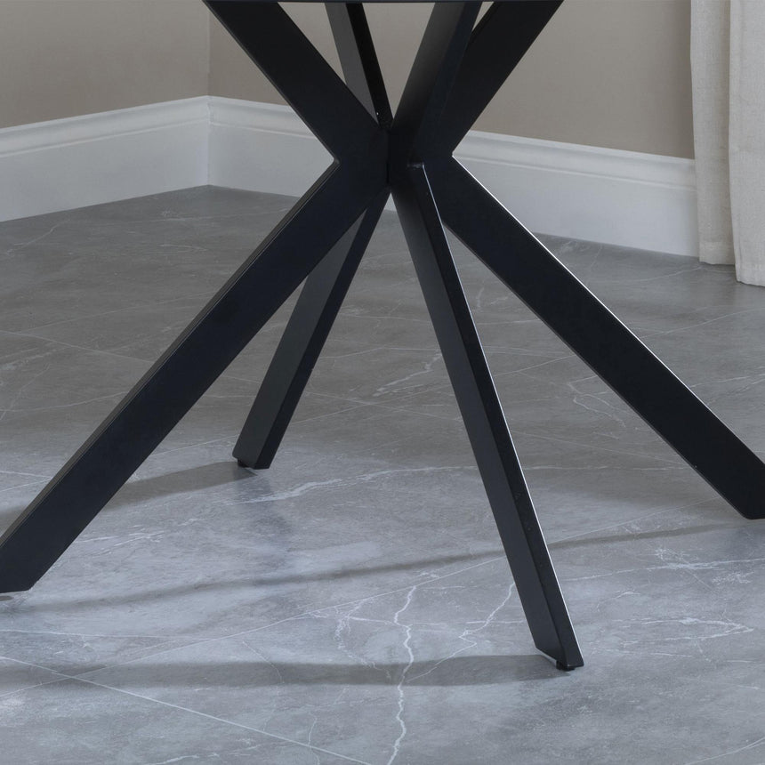 Bronx Industrial Oak Effect 4 Seater Round Dining Set with Spider Legs - 4 Arctic Cream Velvet Fabric Swivel Dining Chair-7
