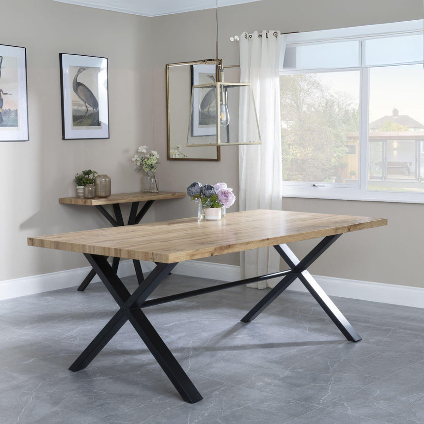 Bronx Industrial Oak Effect Dining Set with Cross Legs - Ion Dark Grey Velvet Fabric Swivel Dining Chair-3